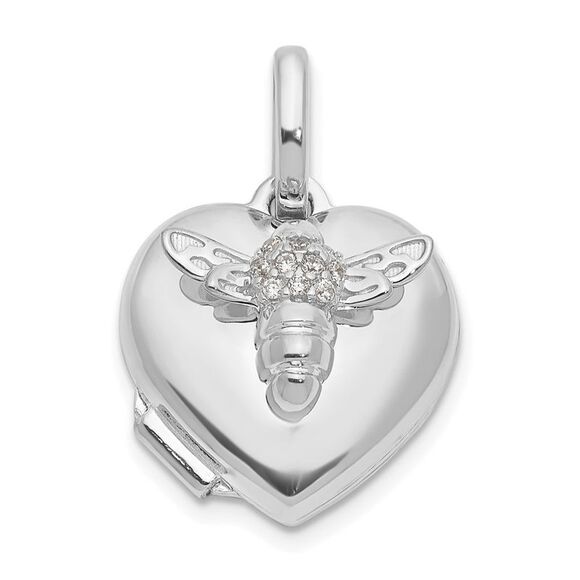 Kazi Luxury 14k White Gold Polished CZ Bee Heart 12mm Locket